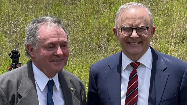 Gympie Ambulance Officer-in-Charge Wayne Sachs and Prime Minister Anthony Albanese. Mr Sachs started calling for safety upgrades to the highway in 2009, when Mr Albanese was Transport Minister.