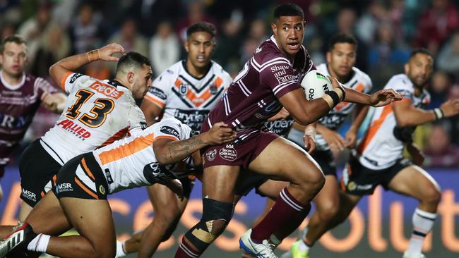 At 197cm and 120kg, Taniela Paseka is a big loss for Manly. Picture: AAP/Brendon Thorne