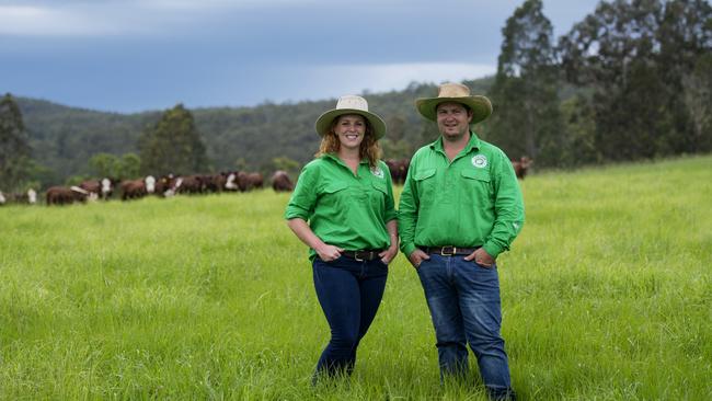 Farmers Bianca Tarrant and David McGiveron built their business Our Cow out of bush fires and drought delivering grass fed and organic meat across Australia. Picture: Supplied