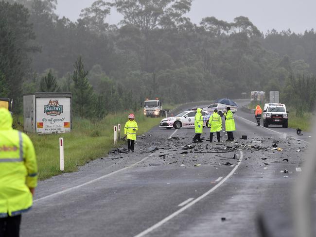 The crash shut down a major intersection just west of the Bruce Highway, Dianella Road and Roys Road, Landsborough. Picture: Patrick Woods.