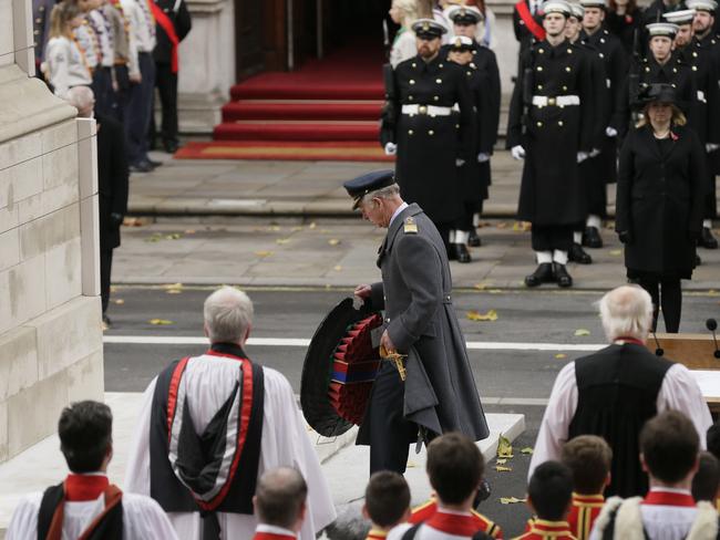 The ceremony marked the first time in 60 years that the Queen did not lay the wreath. Picture: AP/Tim Ireland