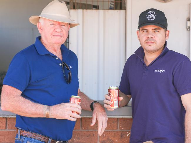 Patrick Delaney and his dad Dwyn Delaney enjoying day two of the Royal Darwin Show. Picture: Glenn Campbell