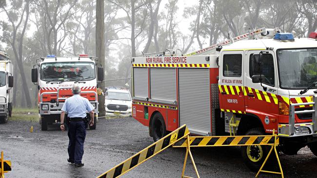 Emergency services vehicles in the Blue Mountains at the search for the canyoners. Picture: Adam Yip