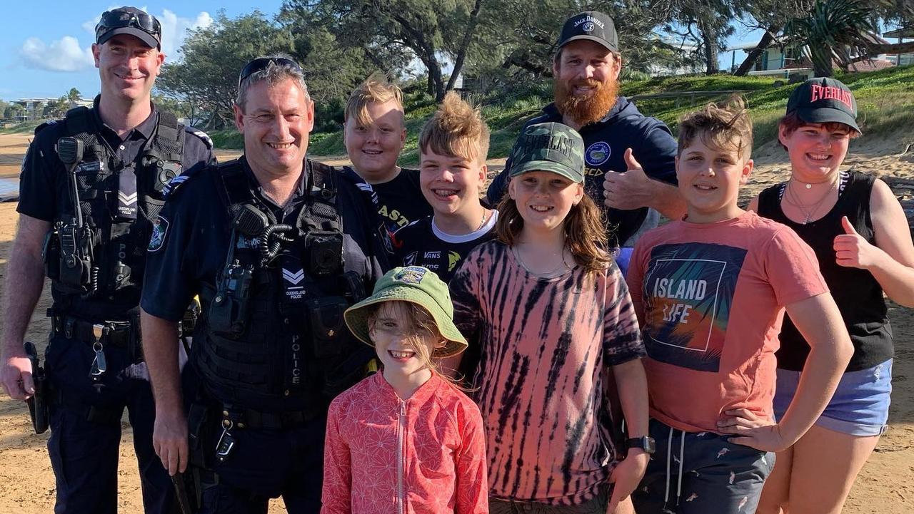 Police were called to a group of children building a structure on Bargara beach, but police responded kindly to the little engineers.