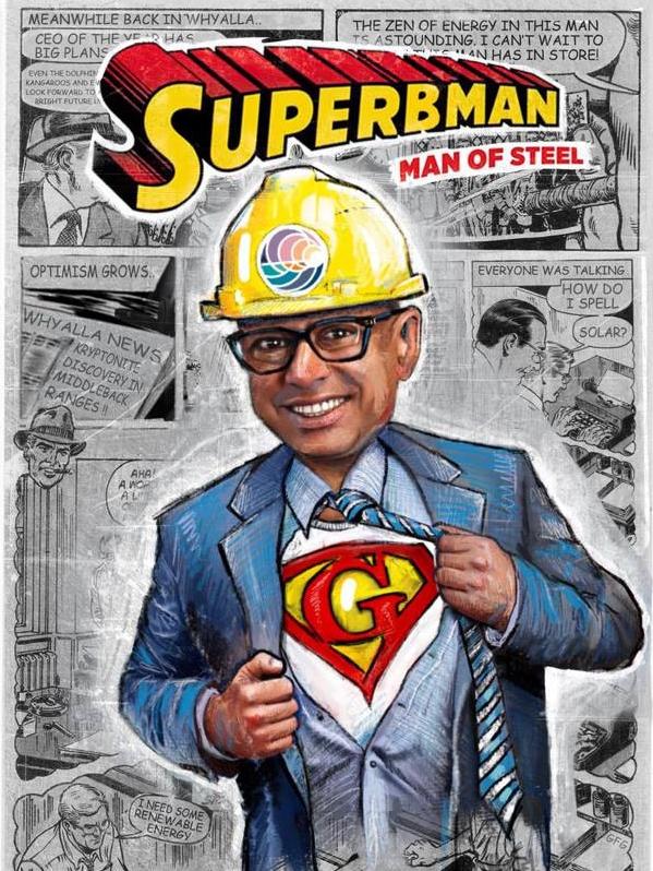 GFG Alliance chairman and Whyalla steelworks owner Sanjeev Gupta, drawn by artist and illustrator Leith O'Malley.