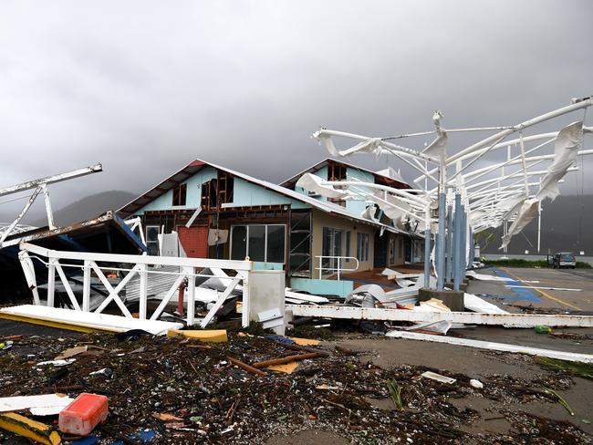 Severe damage to a boat terminal is seen at Shute Harbour, Airlie Beach. Picture: Dan Peled/AAP