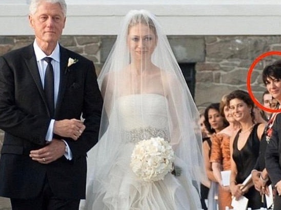 Eric Trump tweeted and then quickly deleted this photo of Bill Clinton at his daughter Chelsea's wedding. Pictured in the background is Ghislaine Maxwell. Picture: Eric Trump/Twitter