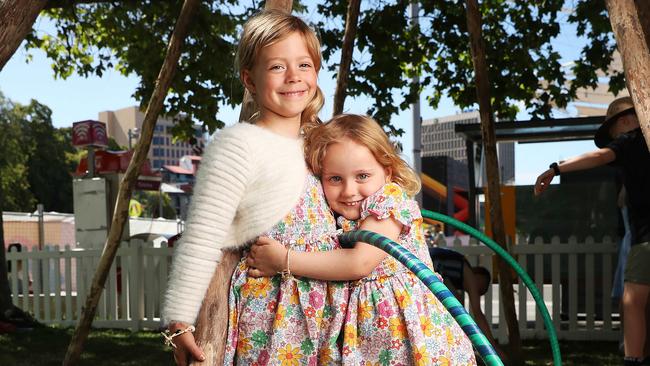 Aubrey 5 with friend Lili 3 at the children's area. Tasmania's Taste of Summer. Day 3. Picture: Nikki Davis-Jones