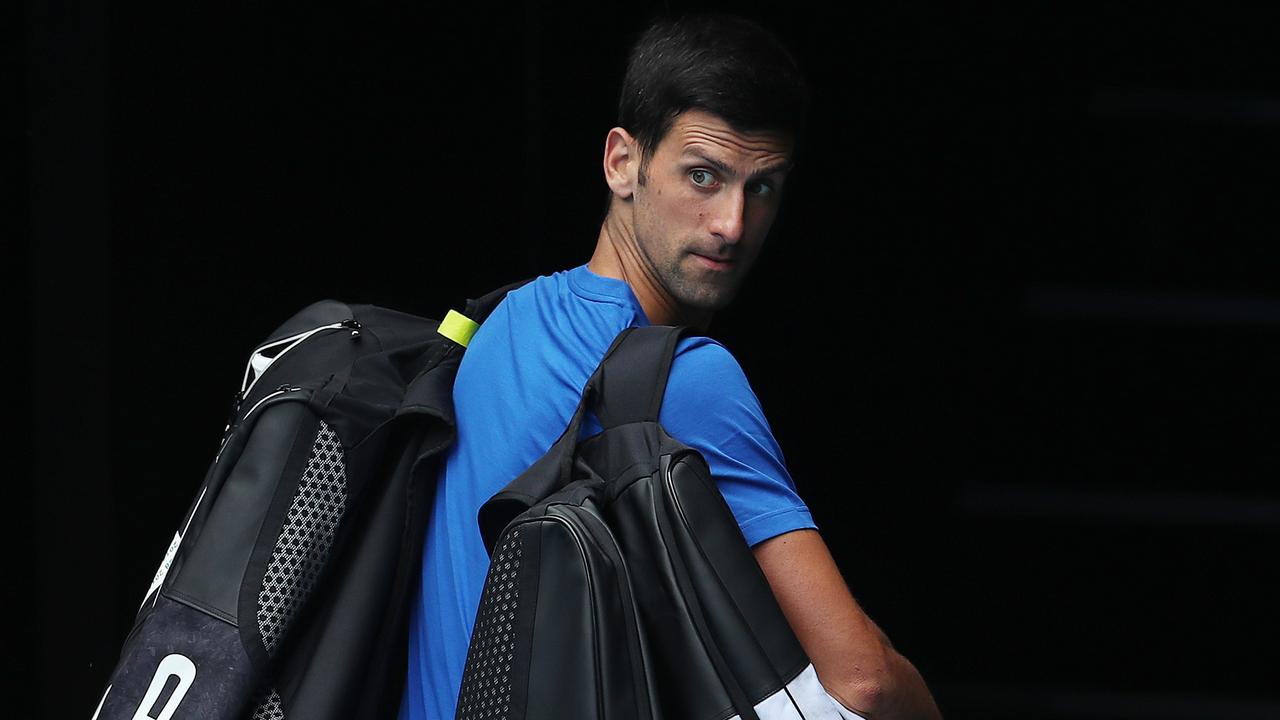 Australian Open Practice at Melbourne Park.. 30/01/2021. Novak Djokovic after practicing on Rod Laver arena today . Pic: Michael Klein