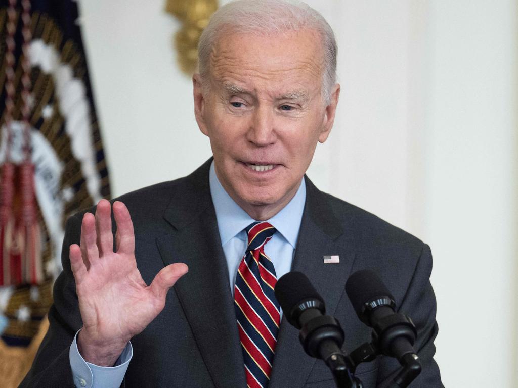 US President Joe Biden make an awkward joke before speaking about the shooting. Picture: Jim Watson/AFP