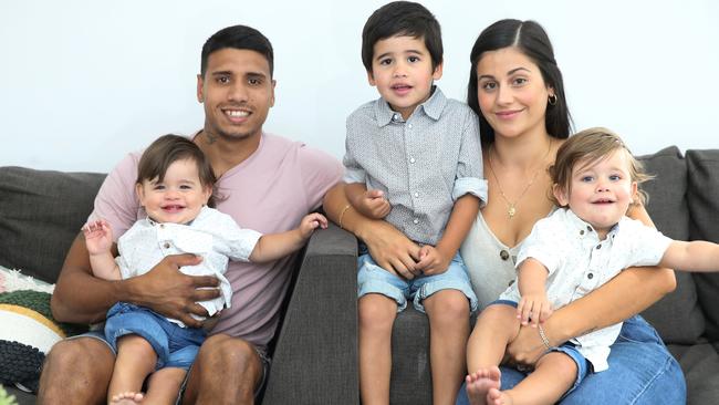 Tim Kelly with partner Caitlin Miller and children Trey, Tykeem and Tariq. Picture: Peter Ristevski