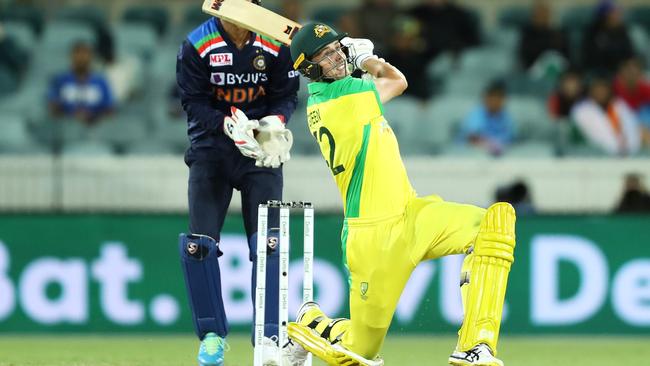 Cameron Green sends one to cow corner at Manuka Oval in Canberra, Australia. Picture: Getty Images