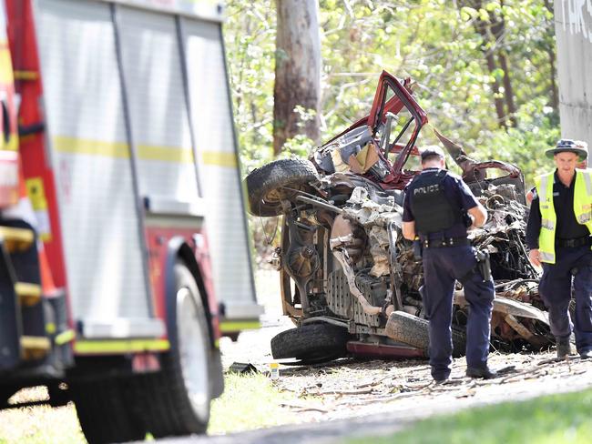 Emergency services have rushed to a serious single-vehicle crash at Landsborough this morning. Photo Patrick Woods / Sunshine Coast Daily.