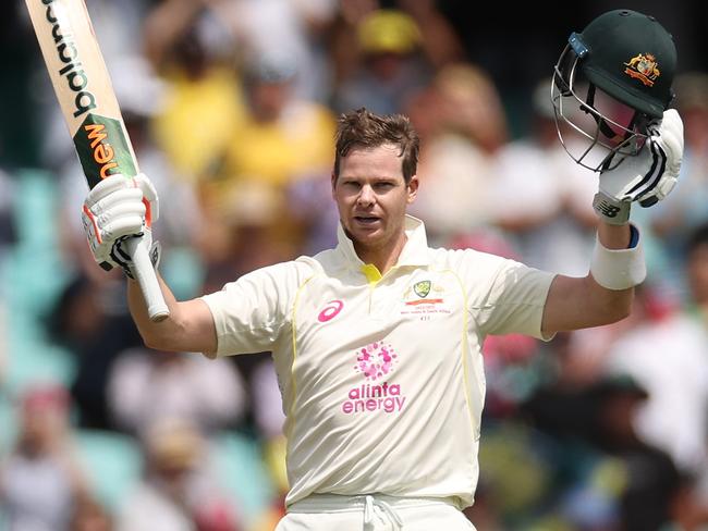 SYDNEY, AUSTRALIA - JANUARY 05: Steve Smith of Australia celebrates his century during day two of the Second Test match in the series between Australia and South Africa at Sydney Cricket Ground on January 05, 2023 in Sydney, Australia. (Photo by Cameron Spencer/Getty Images)