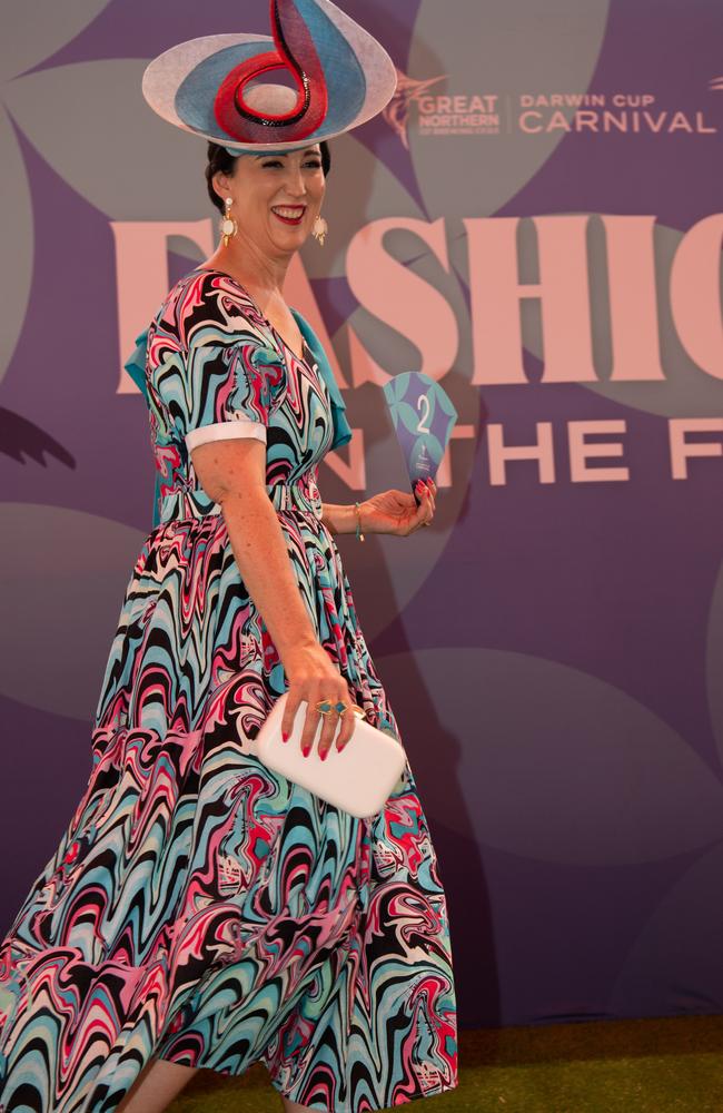 Sally Martin at the 2024 Darwin Cup Carnival Fashions on Field. Picture: Pema Tamang Pakhrin