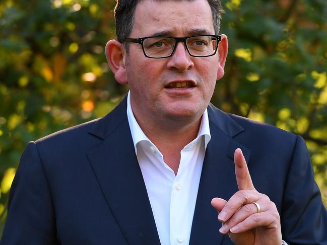 Victorian Premier Daniel Andrews addresses the media during a press conference in Melbourne, Wednesday, April 1, 2020. Andrews has provided an update on Coronavirus cases throughout Victoria, which have risen to 968 after another 51 people were diagnosed with COVID-19 overnight. (AAP Image/James Ross) NO ARCHIVING