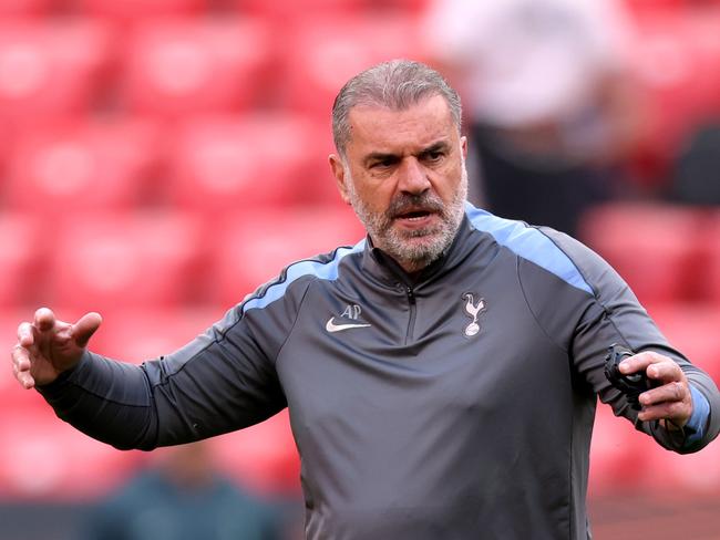 Ange Postecoglou, Manager of Tottenham Hotspur, gestures during a Tottenham Hotspur training session ahead of the UEFA Europa League Final 2025. Picture: Michael Steele/Getty Images