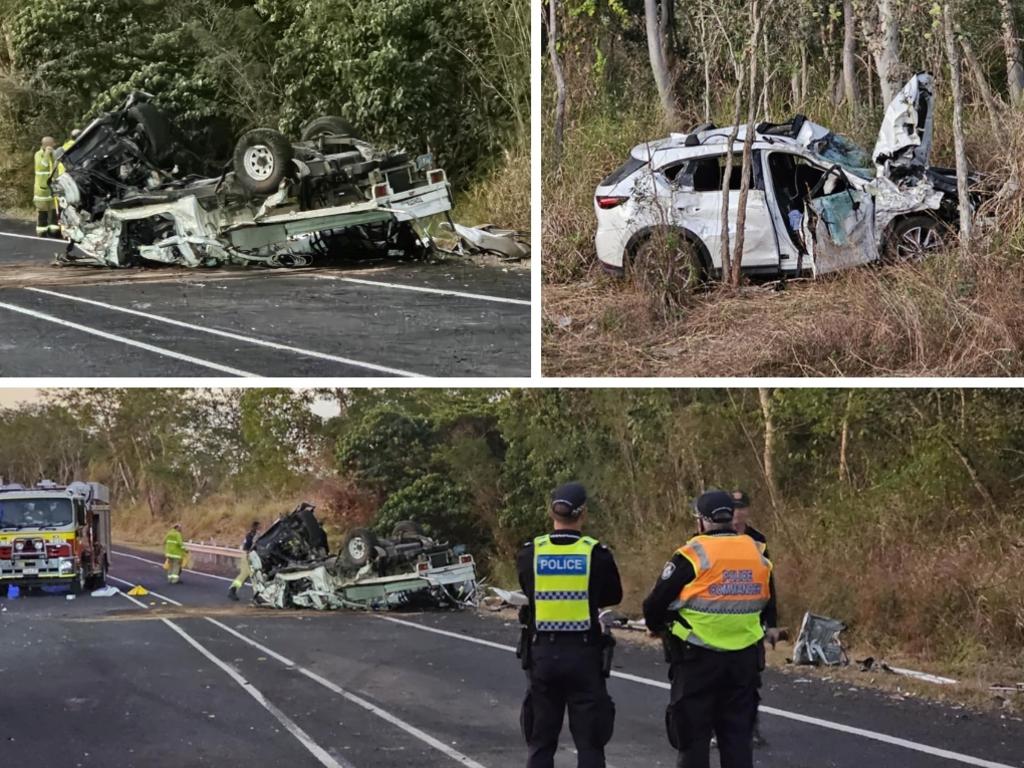 Aftermath of a crash on the Bruce Highway at Bloomsbury involving two trucks and a car on August 1, 2024. Picture: Janessa Ekert