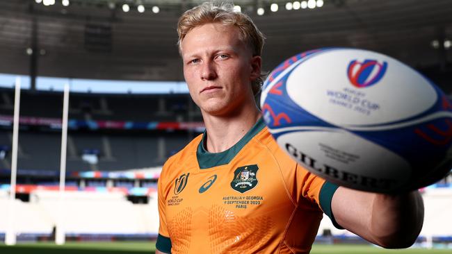 PARIS, FRANCE - SEPTEMBER 07: Carter Gordon of the Wallabies poses ahead of the Rugby World Cup France 2023, at Stade de France on September 07, 2023 in Paris, France. (Photo by Chris Hyde/Getty Images)