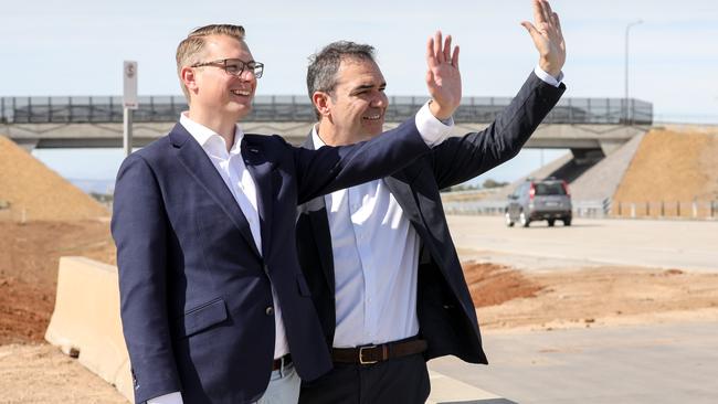 Transport Minister Stephan Knoll and Premier Steven Marshall. Picture: Russell Millard