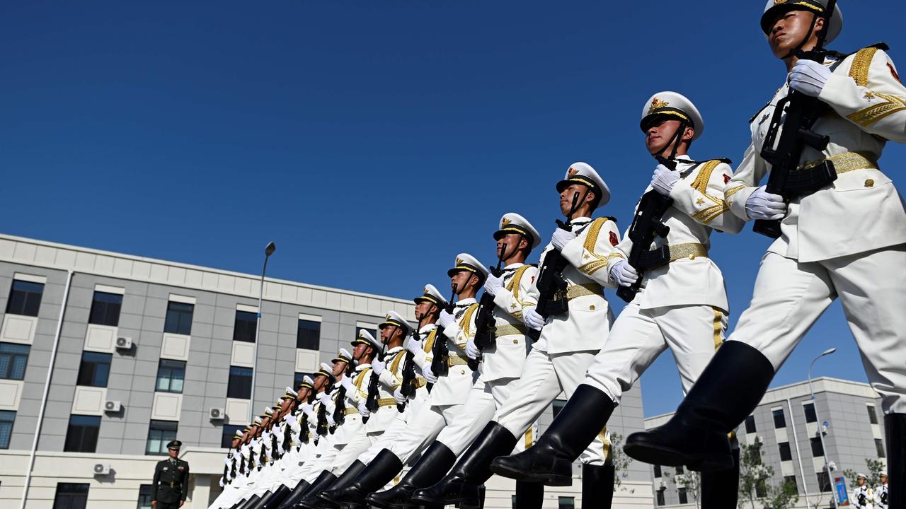 Chinese troops take part in marching drills ahead of the parade. Picture: Wand Zhao / AFP