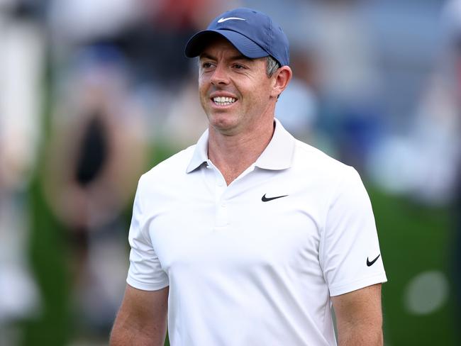 CHARLOTTE, NORTH CAROLINA - MAY 13: Rory McIlroy of Northern Ireland walks on the first green prior to the PGA Championship at Quail Hollow Country Club on May 13, 2025 in Charlotte, North Carolina. (Photo by Jared C. Tilton/Getty Images)