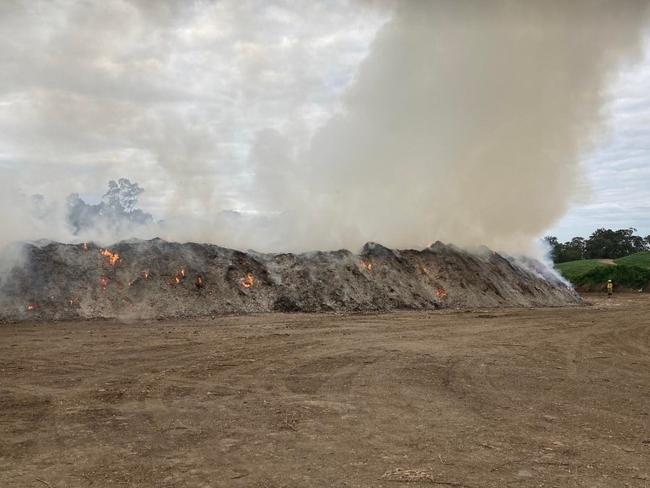 A large mulch pile set fire overnight at Gympie's dump site. Photo: Queensland Fire and Emergency Services Twitter