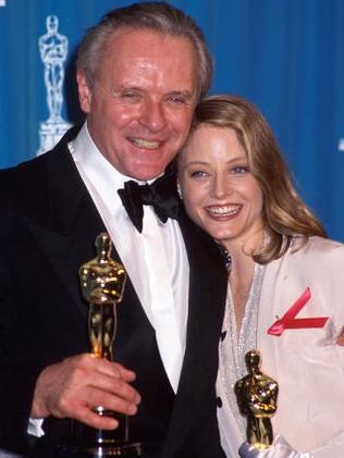 Actors Anthony Hopkins and Jodie Foster holding their Oscars in Press Room at Academy Awards. Picture: Getty.