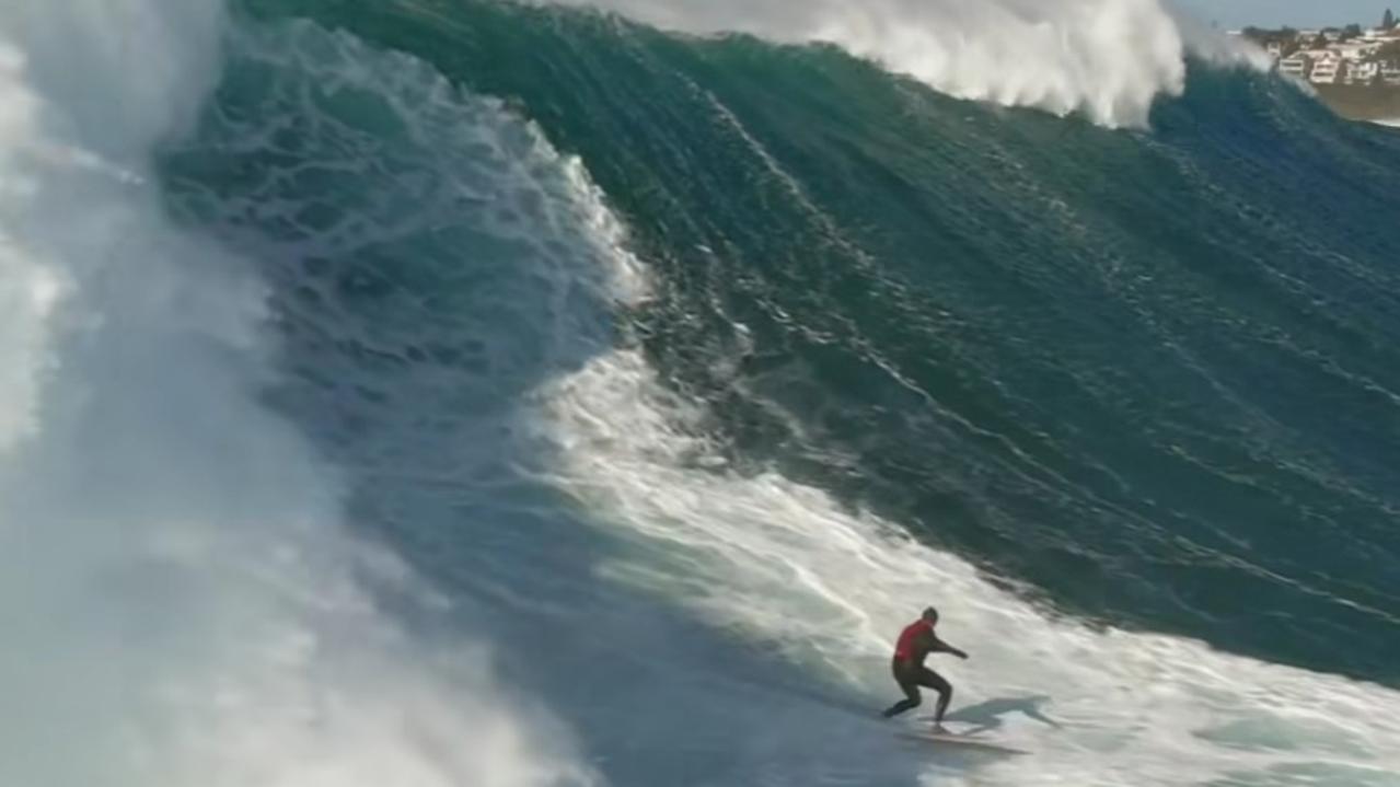 A brave surfer tackles the waves at Coogee on Monday morning. Picture: Instagram