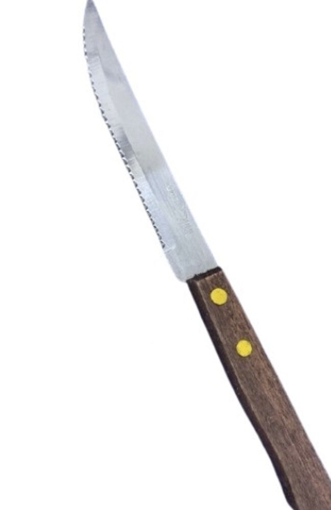 A knife similar to the one used by Jensen when he repeatedly stabbed another man.