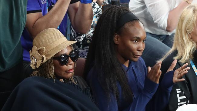 Serena Williams’ mother, Oracene Price, wasn’t in a smiling mood last night. (AAP Image/David Crosling) 