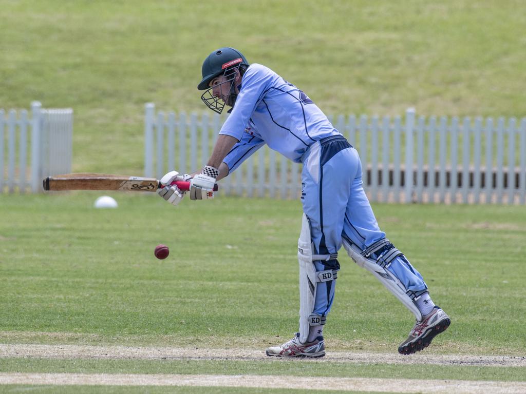 Mitchell Kelly bats for Toowoomba. Mitchell Shield, Toowoomba vs Lockyer. Sunday, January 23, 2022. Picture: Nev Madsen.