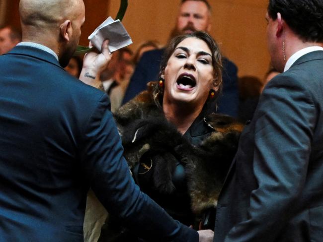 The Senator’s protest took place during a visit by Britain's King Charles and Queen Camilla at a Parliamentary reception in Canberra. Picture: Victoria Jones/Pool via REUTERS