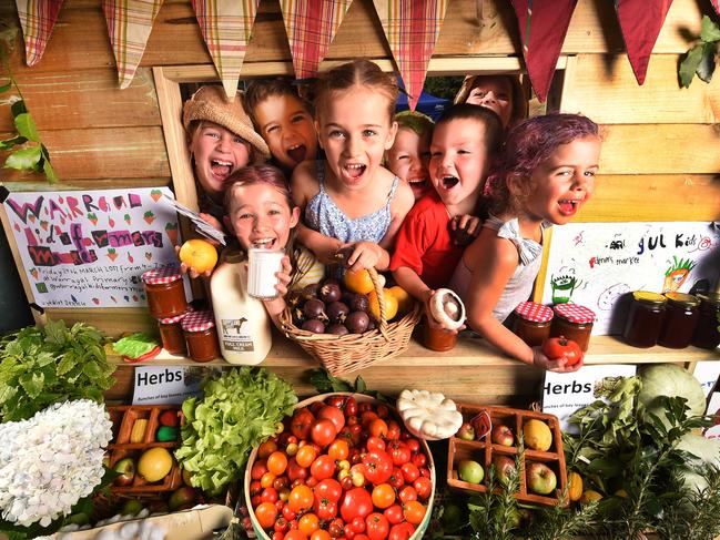 Warragul Primary School students get ready to sell their produce at Australias first ever Children's Farmers Market on Friday, they have been busy growing ,harvesting and preserving food for months. Contact Sallie Jones 0435757047. Picture:Rob Leeson.