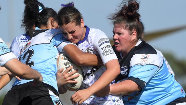 Darwin Brothers' Womens Ivana Schober plays against Sharks in the Humpty Dumpty Foundation round of 2022 NRLNT season. Picture: (A)manda Parkinson