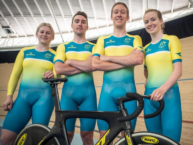 Australian cyclists Stephanie Morton, Leigh Howard, Cameron Meyer and AlexManly are off to the Gold Coast Commonwealth Games in April. Picture:Supplied.