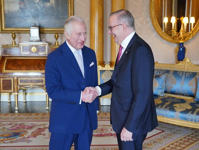 King Charles III hosts an Audience with the Australian Prime Minister Anthony Albanese at Buckingham Palace. Picture: /Getty Images