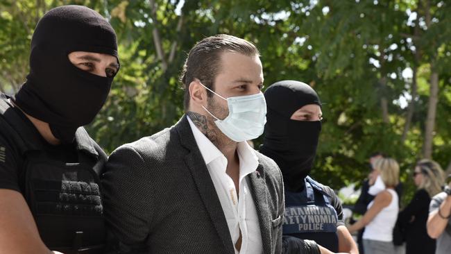 Yuliyanov J Raychev Serafim, a Bulgarian man accused of executing Sydney underworld figure John Macris in Voula, Athens, enters court in Greece on September 14, 2020. Picture: Spyros Bakalis