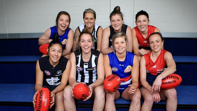 The eight marquee players from Victorian clubs, including Emma King (bottom row, second left). Picture: Wayne Ludbey