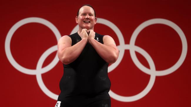 Laurel Hubbard of Team New Zealand competes during the Weightlifting – Women’s 87kg+ at the Tokyo Olympics. (Photo by Chris Graythen/Getty Images)