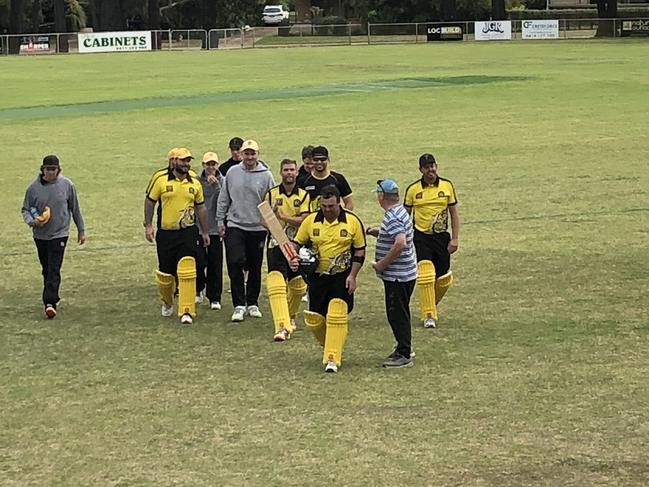 Seaford Tigers walk off the ground after their vital win at Flinders.