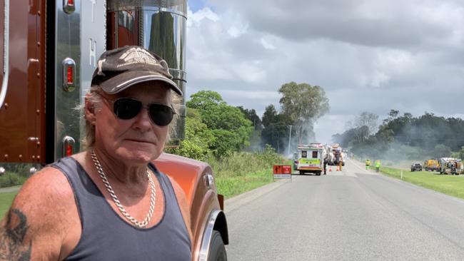 Alaster Moffitt has been stuck in traffic since about 11.30am following a truck fire that forced the closure of both lanes of the Bruce Highway south of Mackay. Mr Moffitt was in the process of transporting produce to Brisbane. Picture: Duncan Evans