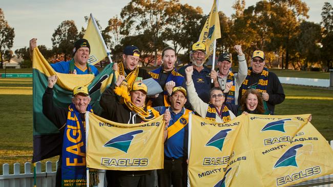 Eagles fans gather ahead of the SANFL’s decision on the 19th man case in September.  Picture: Matt Loxton