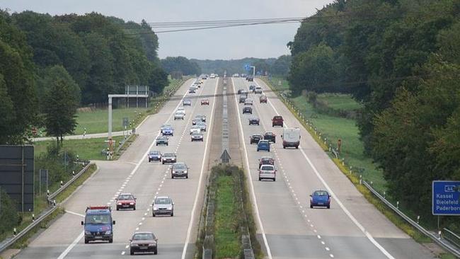 This motorway in Germany is actually a secret runway. The sudden disappearance of the median strip is a clue to its true purpose. Picture: Oliver Charles