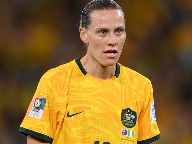 BRISBANE, AUSTRALIA - JULY 27: Emily Van-Egmond of Australia  during the FIFA Women's World Cup Australia & New Zealand 2023 Group B match between Australia and Nigeria at Brisbane Stadium on July 27, 2023 in Brisbane, Australia. (Photo by Justin Setterfield/Getty Images)