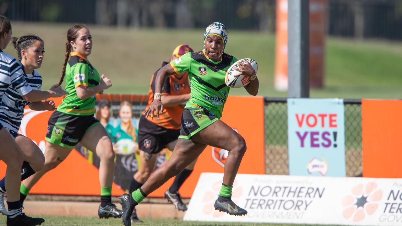 Kagui Gimini as the Palmerston Raiders take on the Darwin Brothers in the NRL NT semi final. Picture: Pema Tamang Pakhrin