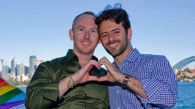 Couple Nathan Thomas and Maikol Nobrega are campaigning for marriage equality. Picture: Supplied