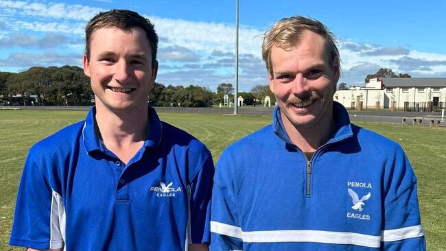 Penola playing-coach Jayden Eldridge (right). Picture: Penola Football Club