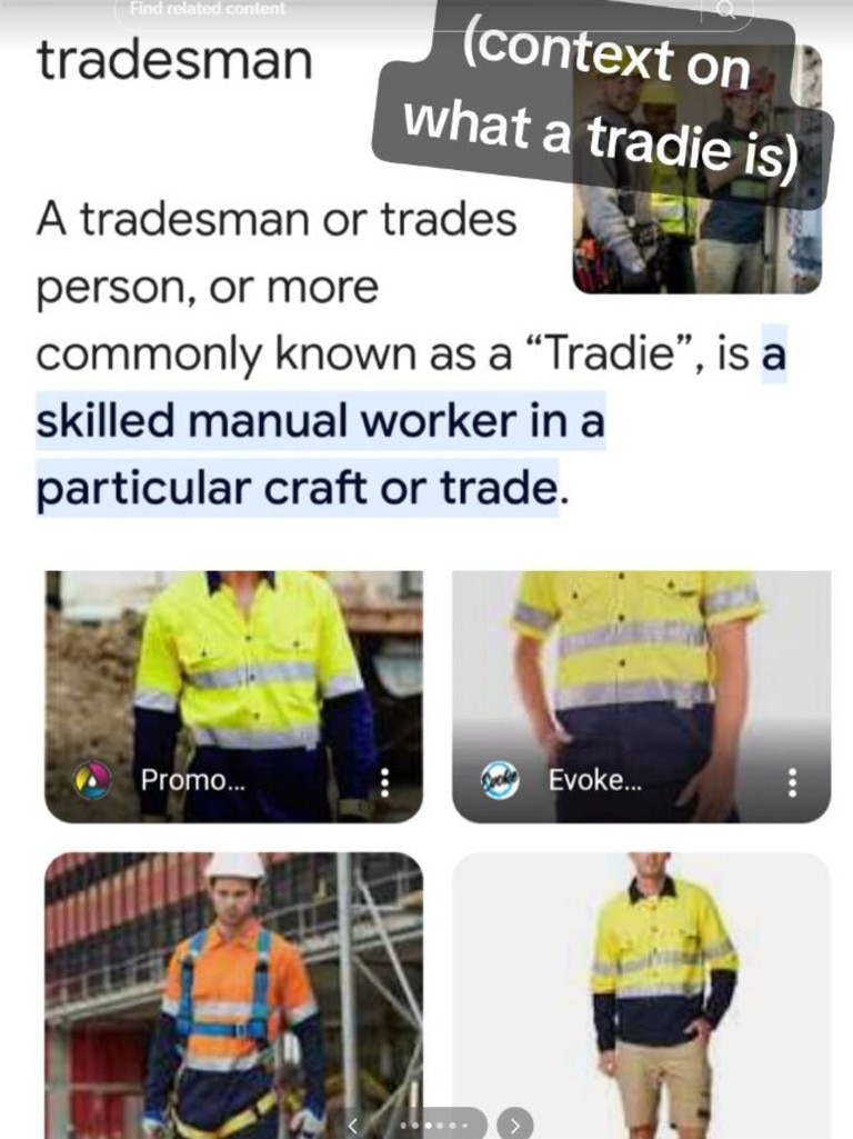 Renae shared what a tradie means for TikTok viewers not from Australia. Picture: TikTok/renaecjc