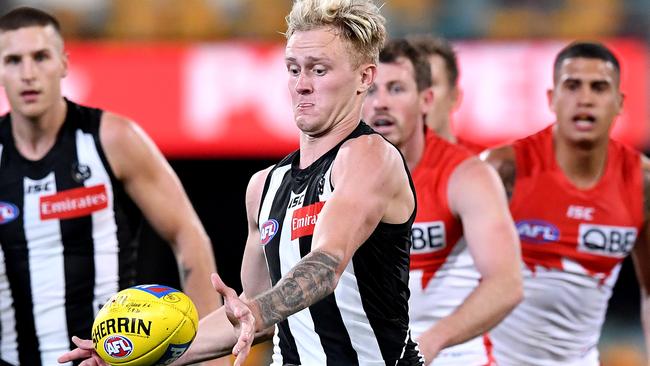 Jaidyn Stephenson is now the favourite forward target of all Pies, without the injured Brodie Mihocek. Picture: Getty Images